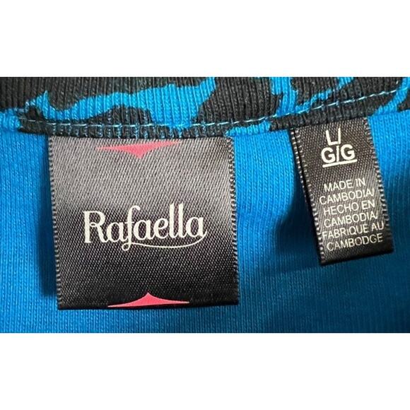 Rafaella Top Women's L Blue Black Animal Print 3/4 Sleeve Scoop Neck Ring Detail - Picture 3 of 7